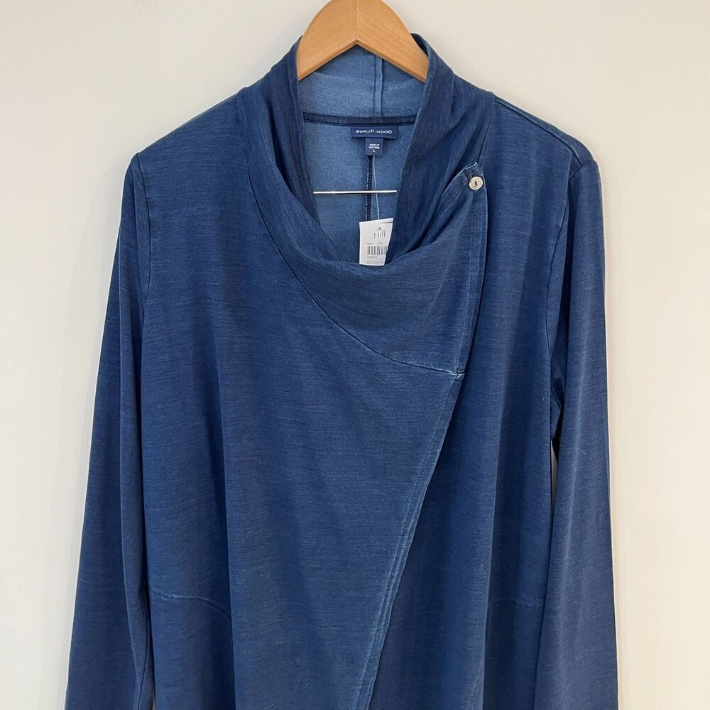 Pure J Jill Indigo Long Sleeve Wrap Cardigan In Ocean Wash Womens Sz L NWT - Picture 3 of 13
